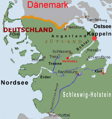 Landkarte Schleswig-Holstein. Kappeln, Schleswig, Brunsbüttel.